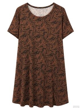 Women's Brown Leaf-Print Short Sleeve Nightdress